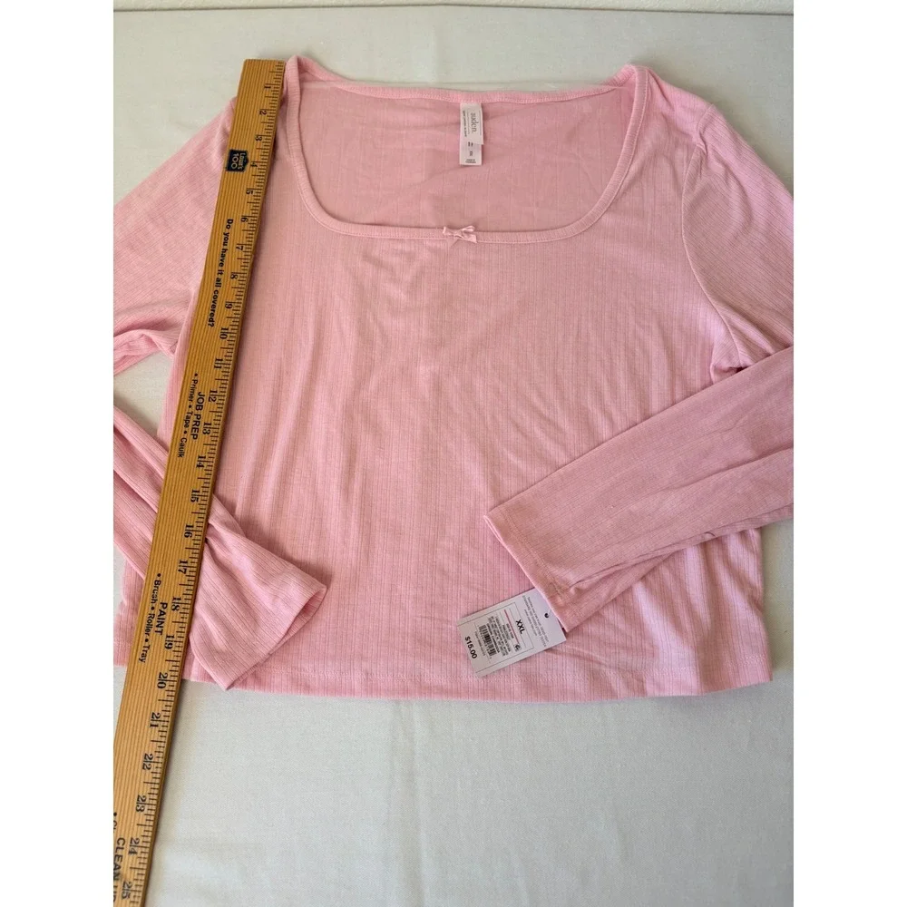 Auden Pink Ribbed Pajama Set Long Sleeve Top Lace Trim Shorts‎ XXL new
